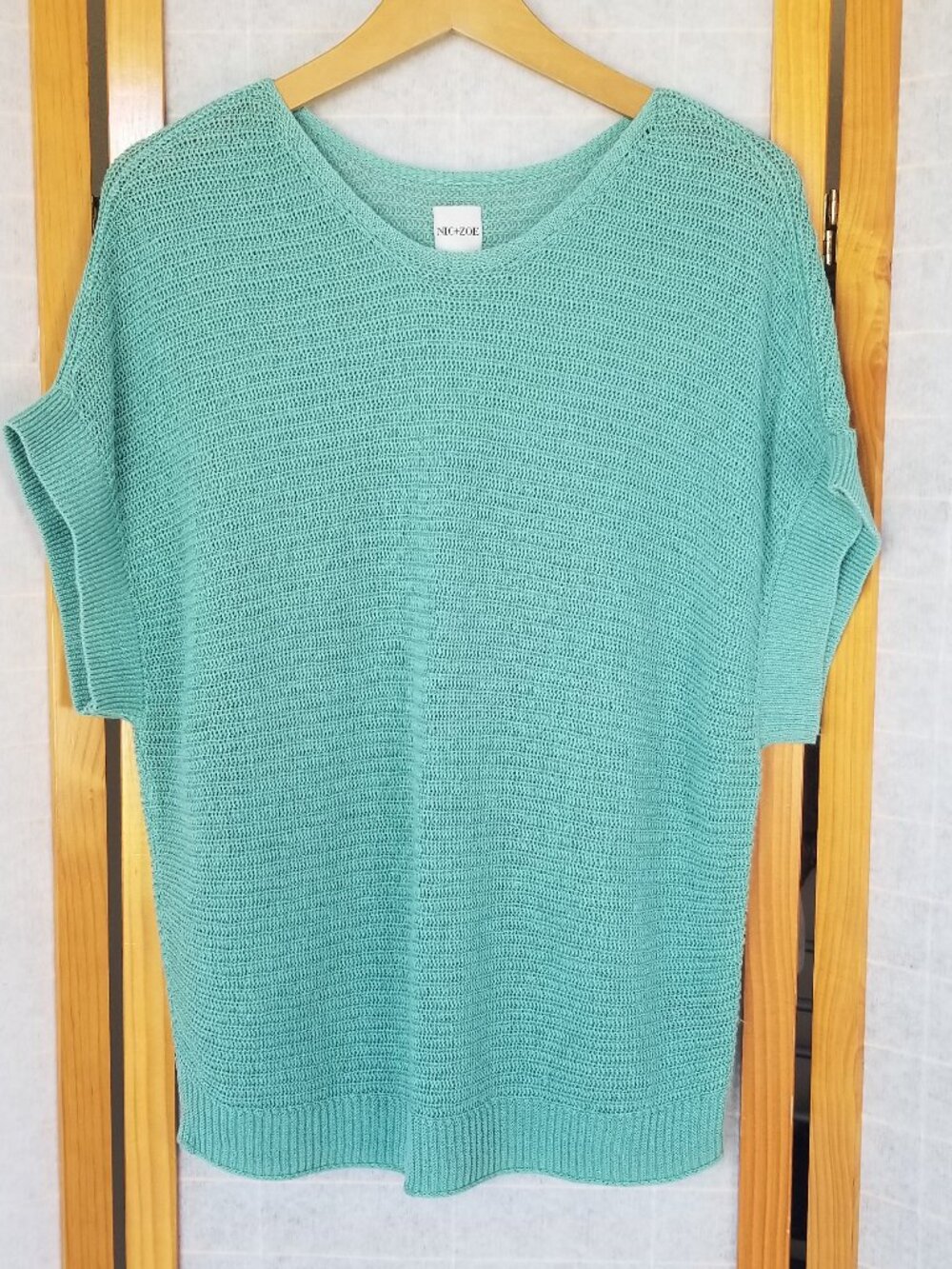 Nic + Zoe Summer Sweater Linen Blend Aqua Size Large